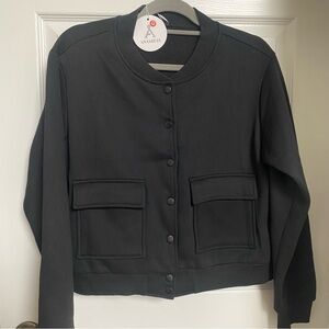 ANRABESS Women Cropped Black Bomber Jacket Casual Trendy Varsity Sz. M NWT